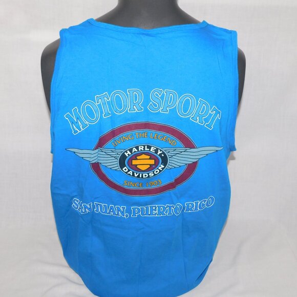 Harley Davidson Motor Sport Motorcycles Puerto Rico Blue Mens XL Tank Top Wings - Picture 6 of 7